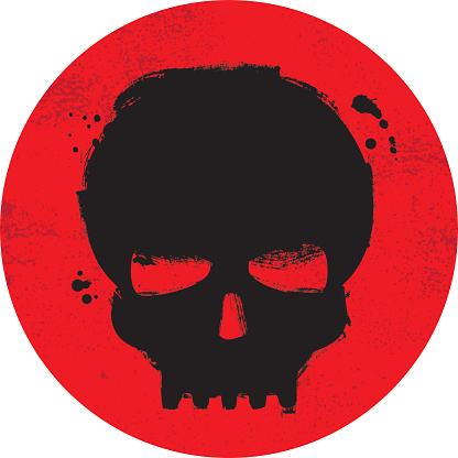 Painted grunge skull symbol on red background