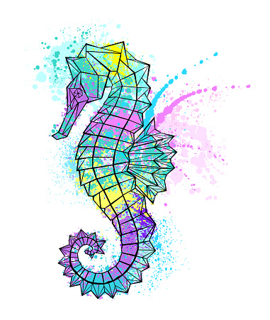 Painted polygonal seahorse