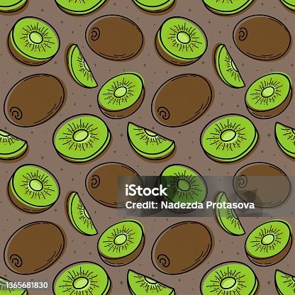 istock Painted seamless background with kiwi, abstract repeating pattern. 1365681830