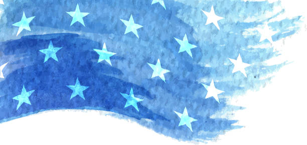 painted stars american flag stars blue watercolor painted background military backgrounds stock illustrations