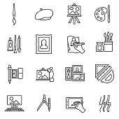 painter set icons. Painting collection. thin line design