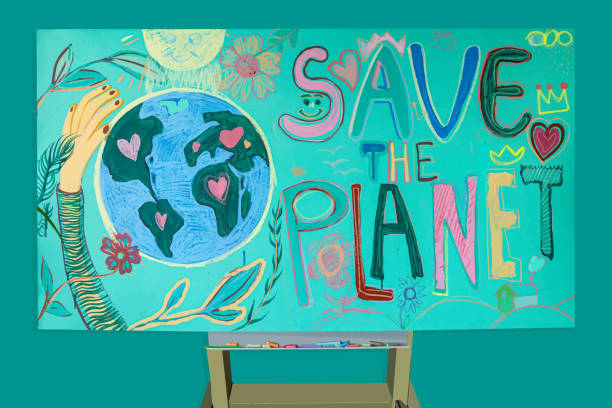 Painting a poster with the ecology concept vector art illustration