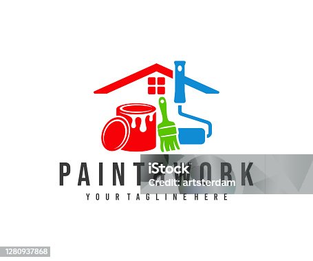 istock Painting and decorating, paint work and house painting, design. Home, painting tools, can of paint, roller brush and brush, vector design and illustration 1280937868