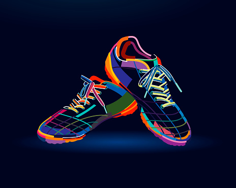 A pair of football boots, soccer shoes, soccer training sneakers, abstract, colorful drawing