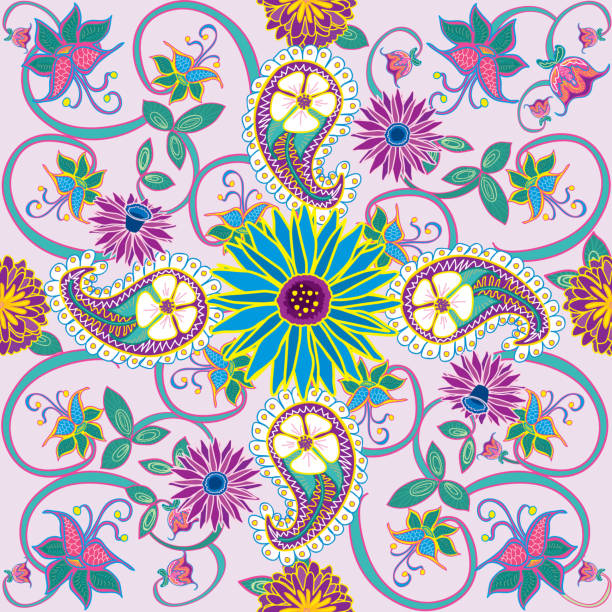 Seamless Purple Paisley Wallpaper Illustrations, Royalty-Free Vector