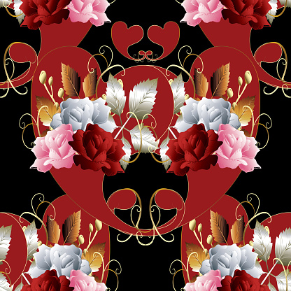 Paisleys seamless pattern. Floral roses background.  Floral vin