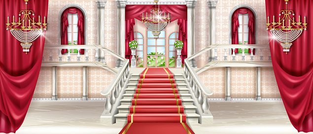 Palace interior background, vector castle ballroom hall, medieval royal kingdom room illustration.