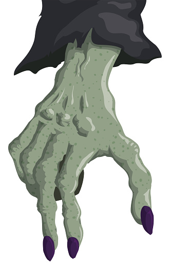Pale and Green-Skinned Witch Hand with Black Sleeve