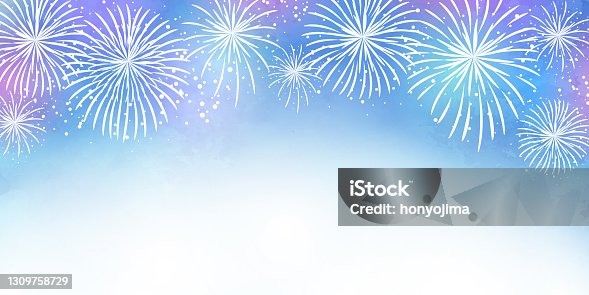 istock Pale watercolor fireworks vector illustration frame background (white background, copy space) 1309758729