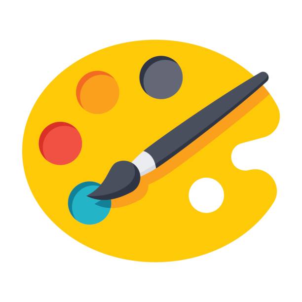 Pallete Vector Icon Paint brush with palette vector icon in flat style artist's palette stock illustrations