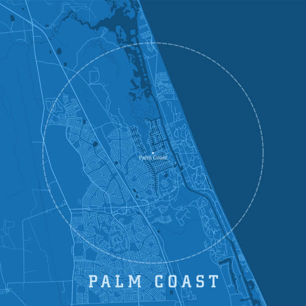 Palm Coast FL City Vector Road Map Blue Text Palm Coast FL City Vector Road Map Blue Text. All source data is in the public domain. U.S. Census Bureau Census Tiger. Used Layers: areawater, linearwater, roads. map of florida beaches stock illustrations