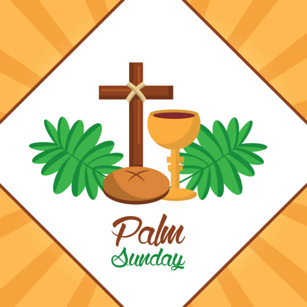 palm sunday cross bread cup frond poster palm sunday cross bread cup frond poster vector illustration lent stock illustrations