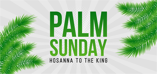 Palm Sunday holiday card, poster with palm leaves border, frame. Vector background