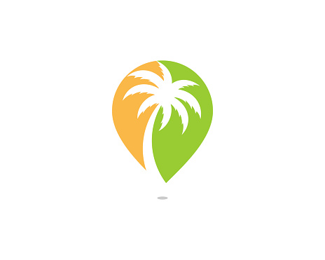 Palm tree in the point location shape logo