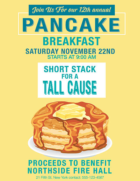 illustrazioni stock, clip art, cartoni animati e icone di tendenza di prima colazione a base di pancake poster modello  - pancake