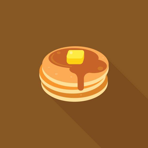 illustrazioni stock, clip art, cartoni animati e icone di tendenza di pancake con sciroppo e burro sull'illustrazione superiore - pancake
