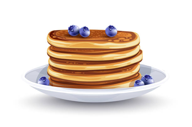 illustrazioni stock, clip art, cartoni animati e icone di tendenza di pancake con mirtilli sul piatto. colazione tradizionale. illustrazione vettoriale. - pancake
