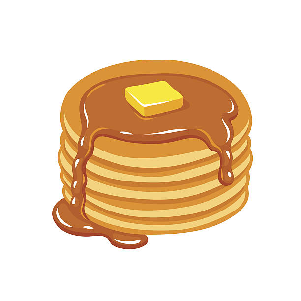 illustrazioni stock, clip art, cartoni animati e icone di tendenza di frittelle con burro e sciroppo - pancake