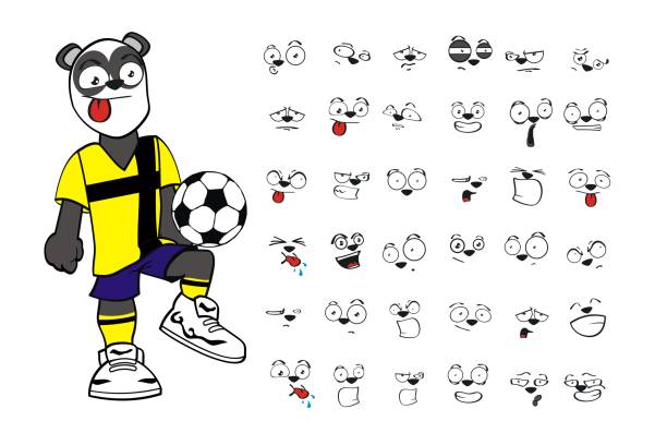 illustrations, cliparts, dessins animés et icônes de panda bear cartoon soccer uniforme expressions collection - panda foot