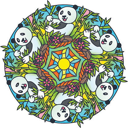 Download Panda Colorful Round Mandala Ornament Stock Illustration ...