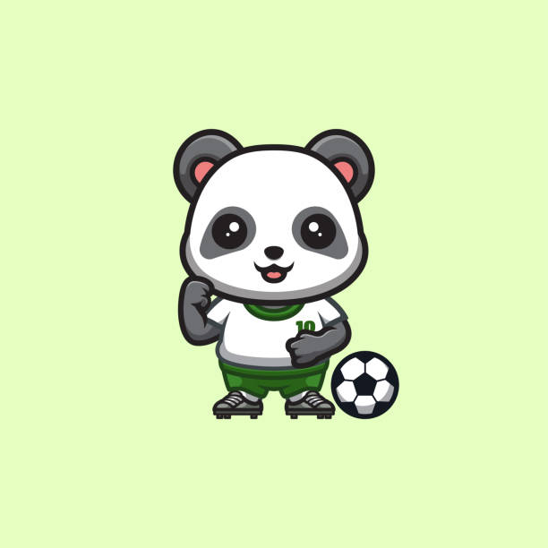 illustrations, cliparts, dessins animés et icônes de panda football mignon créatif kawaii cartoon mascotte logo - panda foot