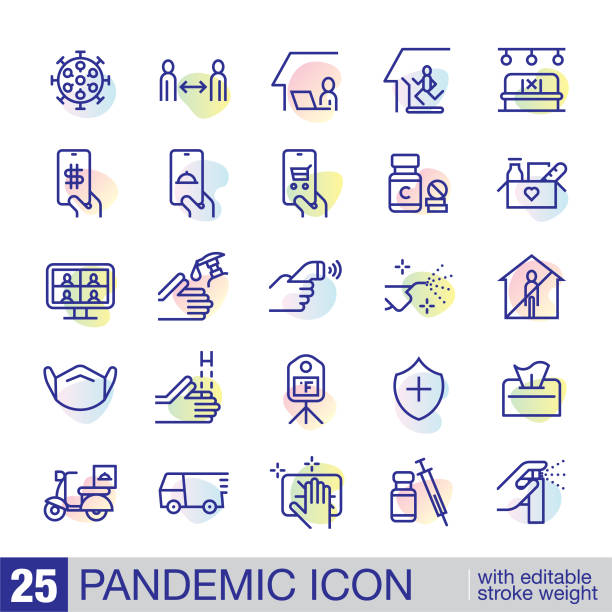 25 pandemic line icon set vector art illustration