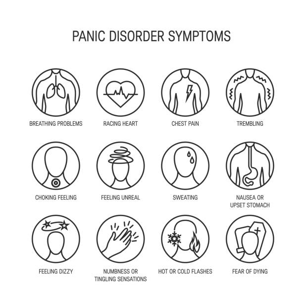 stockillustraties, clipart, cartoons en iconen met paniekaanval symptomen vector - choking