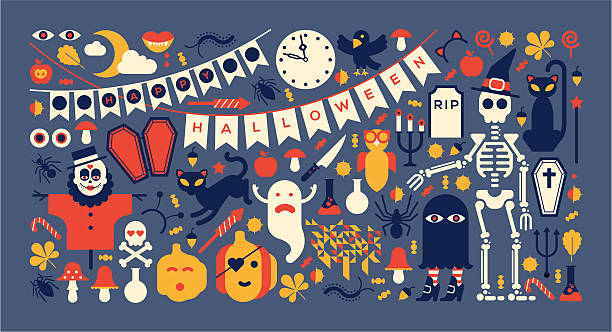 Panoramic composition with halloween silhouettes Panoramic composition with halloween silhouettes.  ZIP includes large JPG (CMYK) PNG with transparent background. candy silhouettes stock illustrations