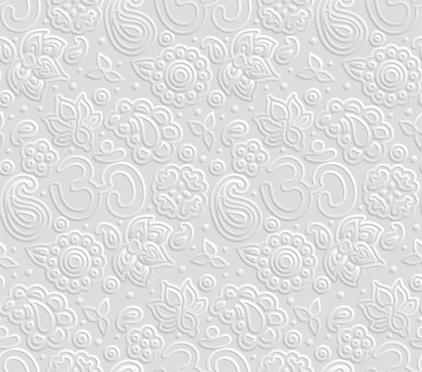 Paper 3D OM seamless pattern Vector paper 3D OM seamless pattern - volume shadows cut out calm effect as endless tile ornament for yoga, zen and meditation topic yoga backgrounds stock illustrations