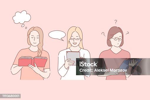 istock Paper and online documents, information sources, different emotions concept 1193680001