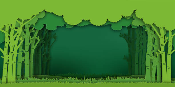 Paper art and digital craft style of Eco green nature background, forest plantation as ecology and environment conservation creative idea concept. Vector illustration. Paper art and digital craft style of Eco green nature background, forest plantation as ecology and environment conservation creative idea concept. Vector illustration. paper silhouettes stock illustrations