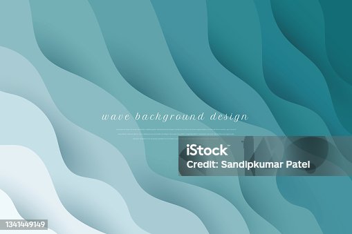 istock Paper art cartoon abstract waves. Paper carve background. Modern origami design template. 1341449149