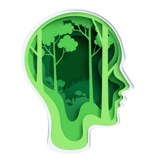 Paper art carve to human head and forest Paper art carve to human head and forest, ecology idea, vector art and illustration. carving craft product stock illustrations