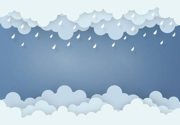 stockillustraties, clipart, cartoons en iconen met papier kunststijl ontwerp het concept is regenseizoen, cloud en regen op donkere achtergrond, vectorillustratie ontwerp element - regen