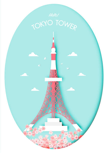 東京タワーの青空パステルカラー背景ベクトルのペーパーアート - 東京タワー点のイラスト素材／クリップアート素材／マンガ素材／アイコン素材