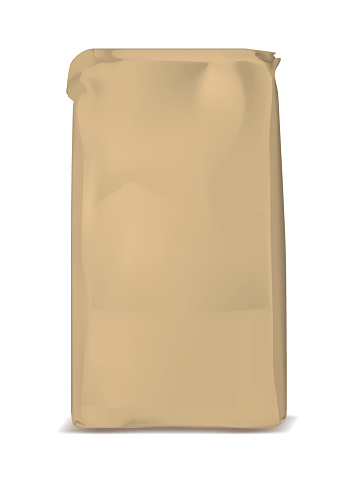 Paper bag for flour. Vector brown soft packing for sugar
