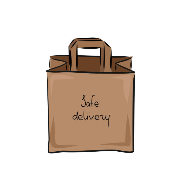 ilustrações de stock, clip art, desenhos animados e ícones de paper bags for carrying goods and products, for purchases and deliveries. vector illustration in sketch style and hand drawing. set for your creativity on a white background - paper bag craft