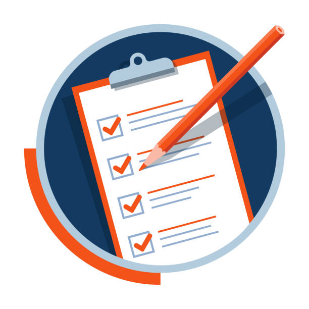 Paper checklist and pencil flat pictogram Paper checklist and pencil icon. Successful formation of business tasks and goals. Flat vector pictogram reminder illustrations stock illustrations