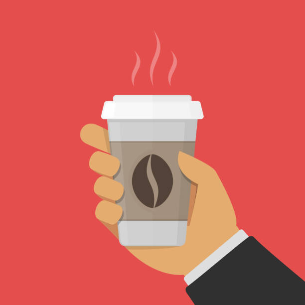 papier-tasse kaffee in der hand. - hand holding coffee stock-grafiken, -clipart, -cartoons und -symbole