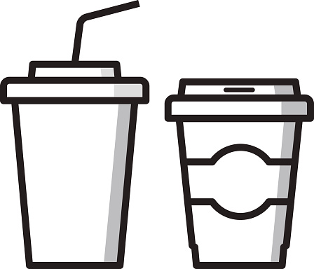 Paper cups for drinks. Fast food. Coffee and lemonade, cola.