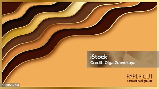 istock Paper cut abstract background. Chocolate and golden wavy layers. 1334659714