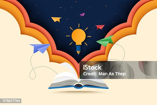 istock Paper cut art of open book with learning,education and explore concept. 1178677764