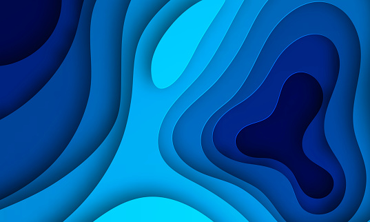Paper cut background. Blue abstract wave shapes - Trendy 3D design