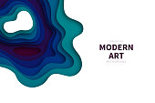 Modern and trendy background. Abstract design with wave shapes in a paper cut style. Background template for your design, with space for your text. (colors used: Green, Blue, Purple, Red, Black). Vector Illustration (EPS10, well layered and grouped), wide format (3:2). Easy to edit, manipulate, resize or colorize.