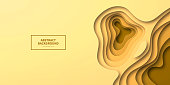 Modern and trendy background. Abstract design with wave shapes in a paper cut style. Background template for your design, with space for your text. (colors used: Yellow, Beige, orange, Brown, Green). Vector Illustration (EPS10, well layered and grouped), wide format (2:1). Easy to edit, manipulate, resize or colorize.
