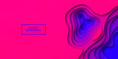 Modern and trendy background. Abstract design with wave shapes in a paper cut style. Background template for your design, with space for your text. (colors used: Red, Pink, Purple, Blue). Vector Illustration (EPS10, well layered and grouped), wide format (2:1). Easy to edit, manipulate, resize or colorize.