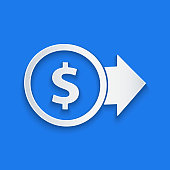 istock Paper cut Coin money with dollar symbol icon isolated on blue background. Banking currency sign. Cash symbol. Paper art style. Vector Illustration 1255984856