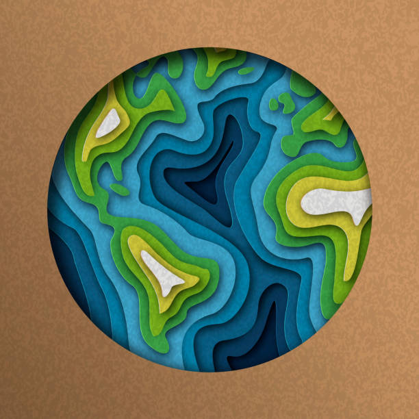 ilustrações de stock, clip art, desenhos animados e ícones de paper cut earth planet in layered cutout style - layers of the earth