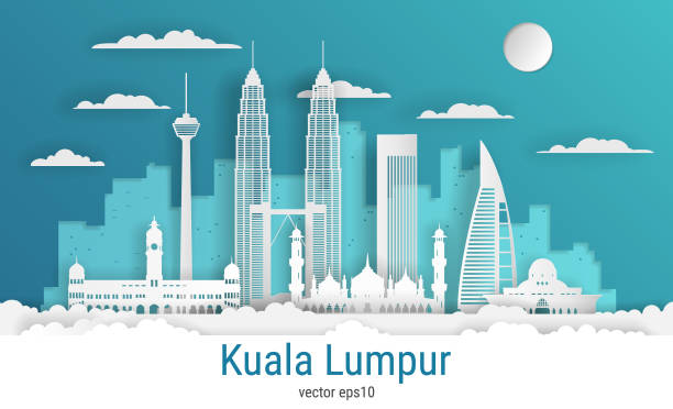 Paper cut style Kuala Lumpur city, white color paper, vector stock illustration. Cityscape with all famous buildings. Skyline Kuala Lumpur city composition for design Paper cut style Kuala Lumpur city, white color paper, vector stock illustration. Cityscape with all famous buildings. Skyline Kuala Lumpur city composition for design kuala lumpur stock illustrations
