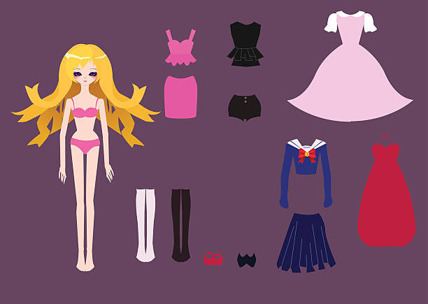 stockillustraties, clipart, cartoons en iconen met paper doll clothes set - barbie